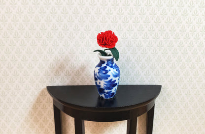 Dollhouse Red Carnation Single Stem with Foliage 1:12 Scale Miniature