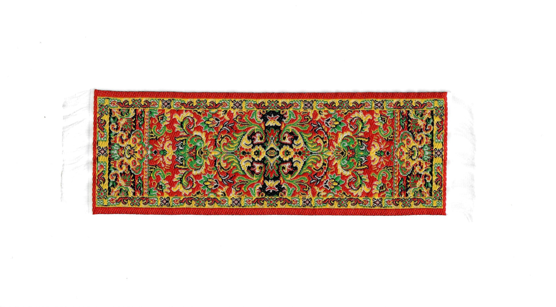 Dollhouse Narrow Carpet Rug Runner Red Gold Black Woven Fabric 1:12 Scale