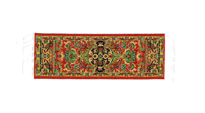 Dollhouse Narrow Carpet Rug Runner Red Gold Black Woven Fabric 1:12 Scale