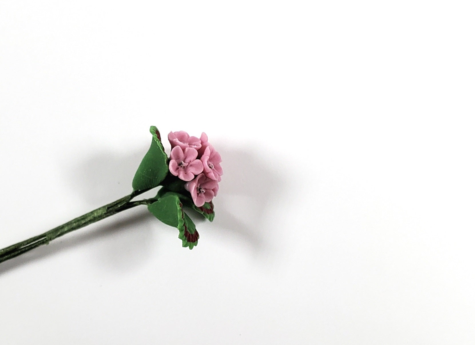 Dollhouse Pink Geranium Single Stem with Foliage 1:12 Scale Miniature