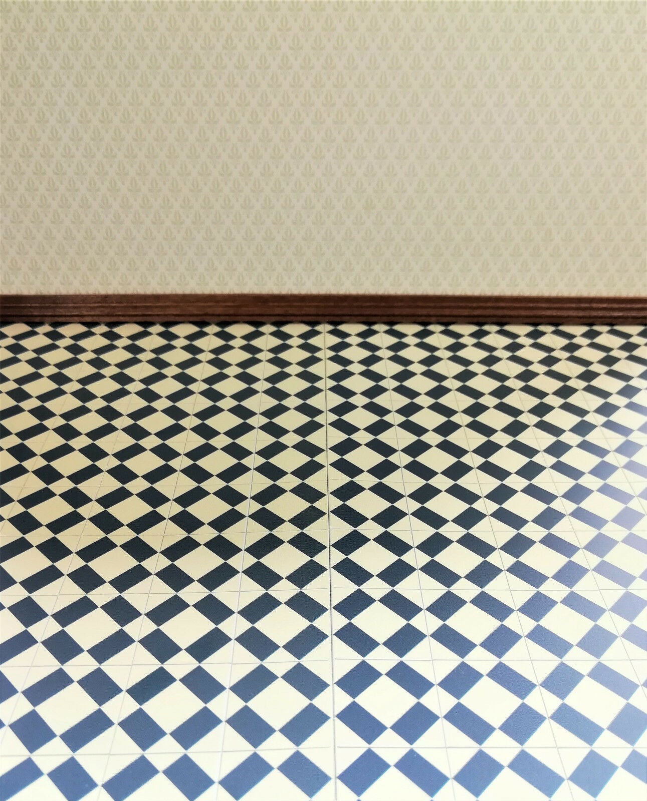 Dollhouse Miniature Tile Flooring Sheet Blue & Cream 1:12 Scale Break Off Pieces