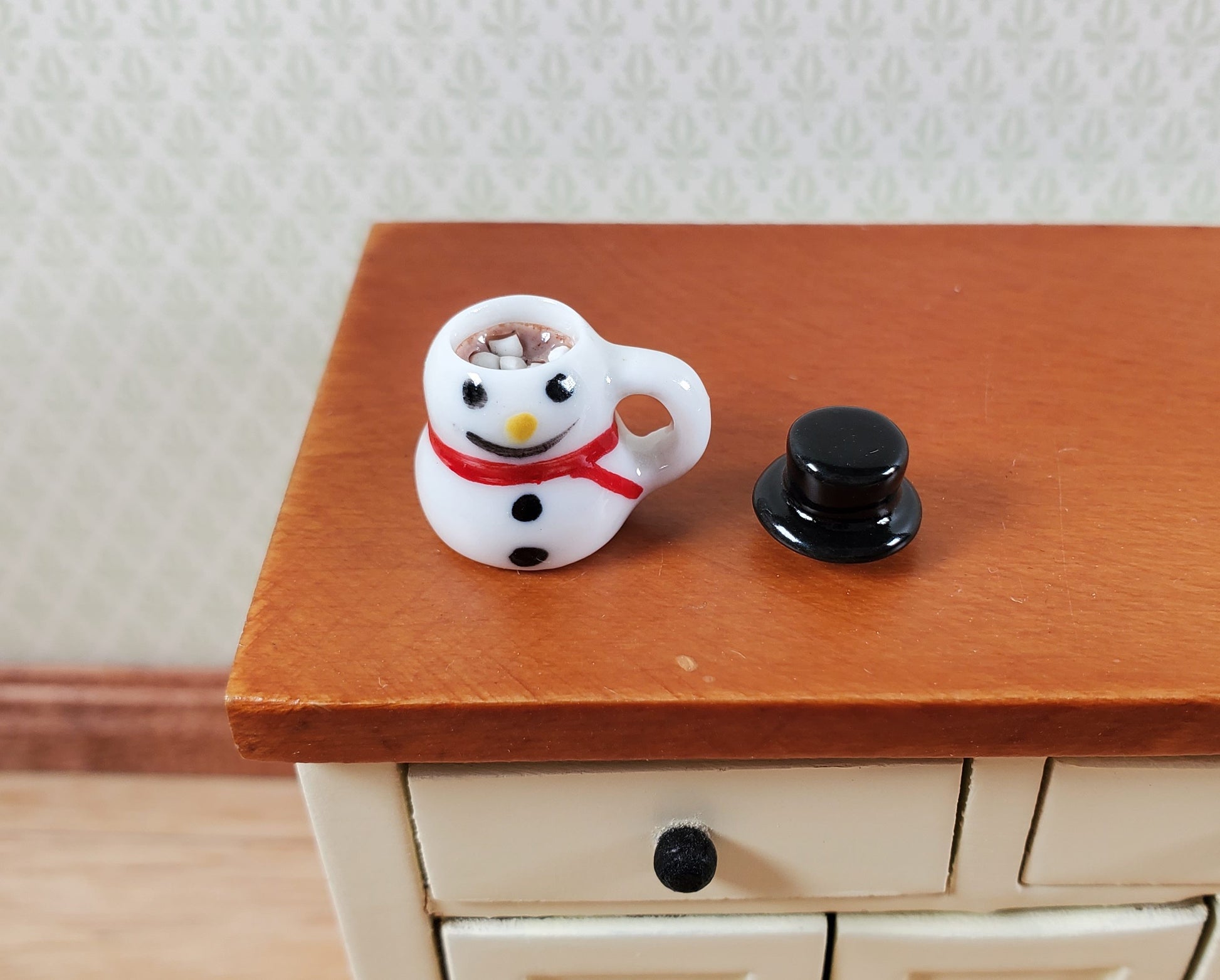 Dollhouse Ceramic Snowman Mug with Hot Chocolate 1:12 Scale Miniature