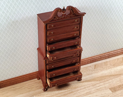 Dollhouse High Boy Dresser Walnut Finish 1:12 Scale Hansson Miniature Furniture