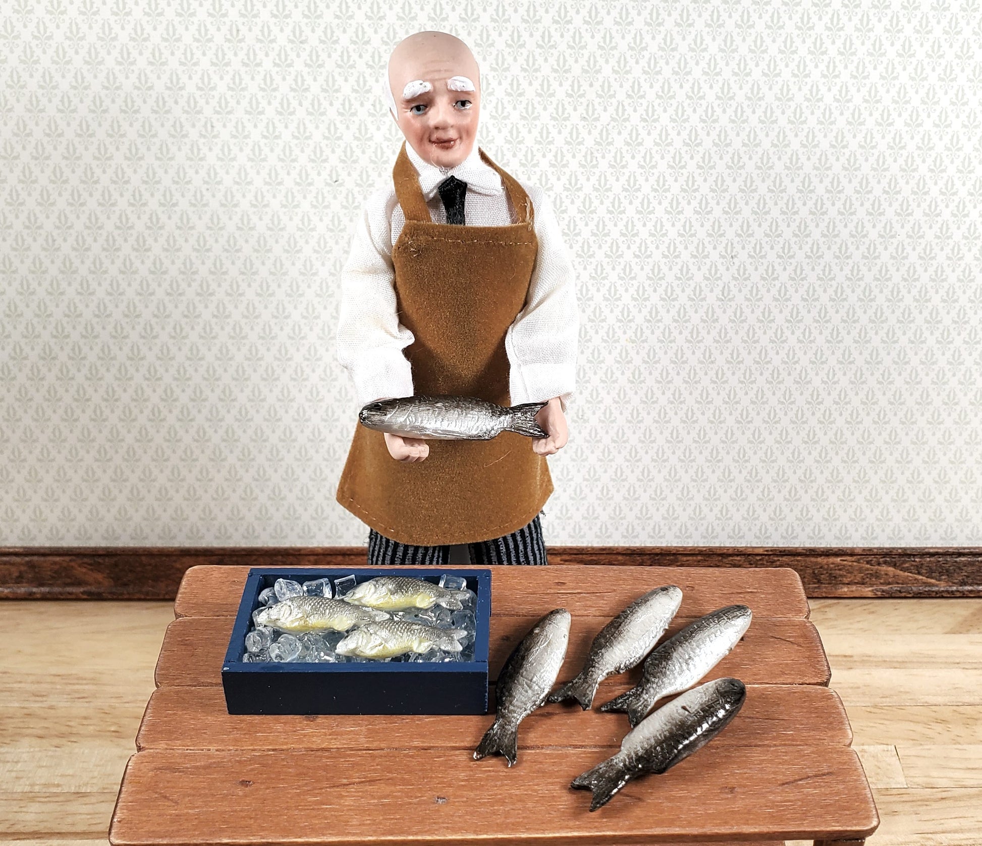 Miniature Bass Fish Set of 5 for Dollhouses Seafood Market Grocery Store 1 3/8"