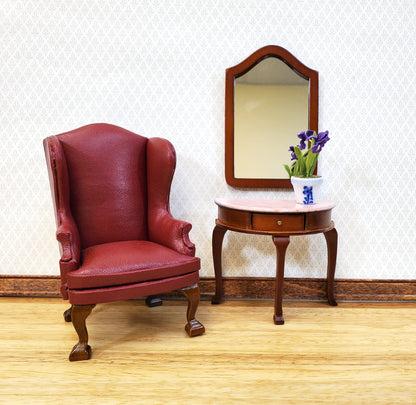 Dollhouse Demi Table with Mirror Half Round Demilune 1:12 Scale Furniture Walnut Finish