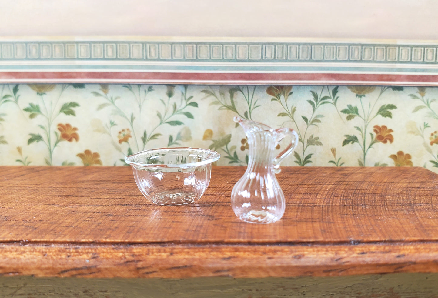 Dollhouse Glass Bowl and Pitcher Set 1:12 Scale Miniature Decoration Dining