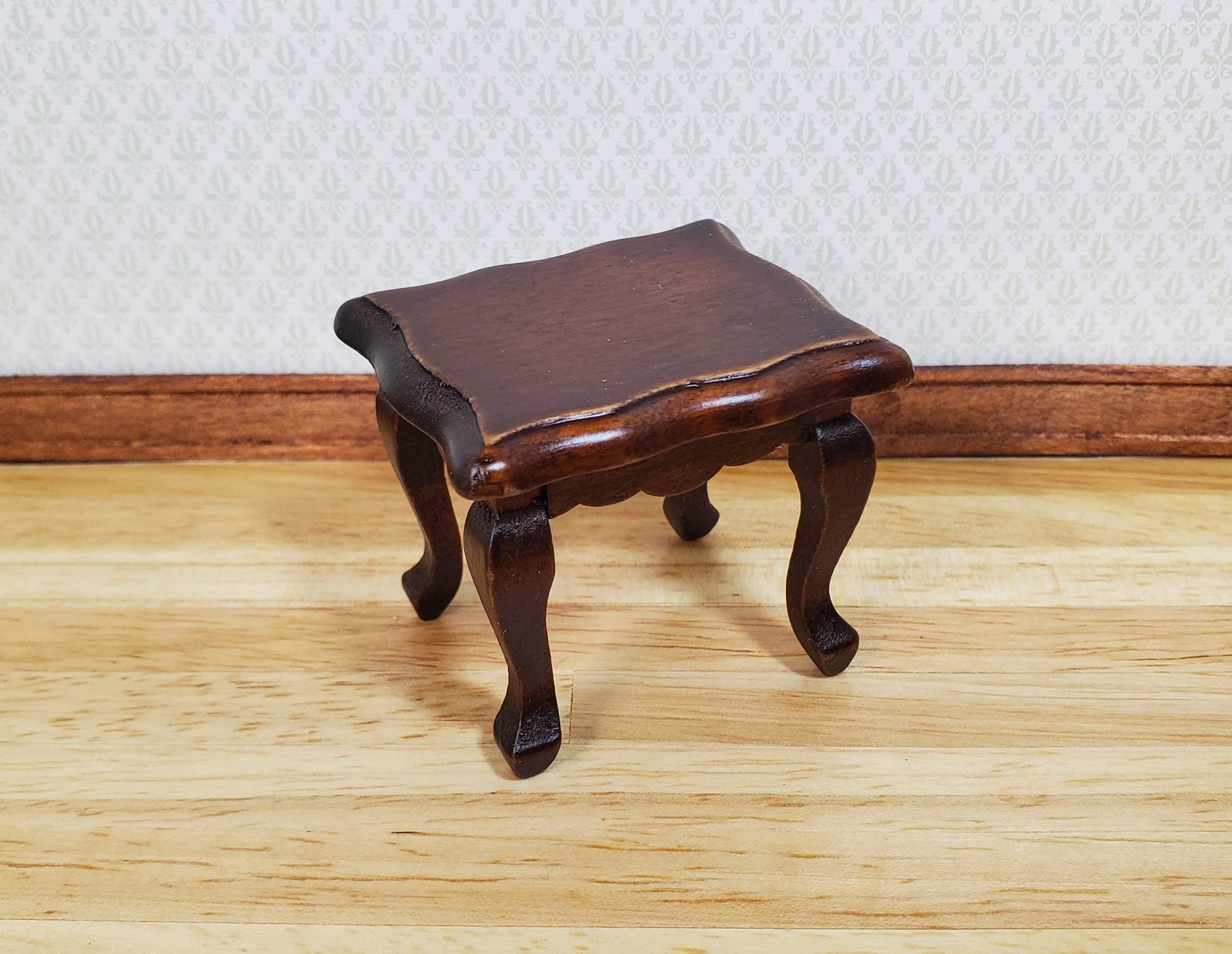 Dollhouse Side or End Table Curvy Top Walnut Fancy 1:12 Scale Miniature Wood