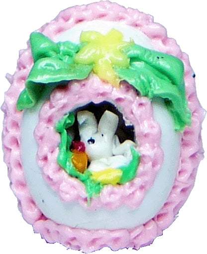 Dollhouse Panorama Egg Rabbit Pink Trim 1:12 Scale Miniature Food Bakery
