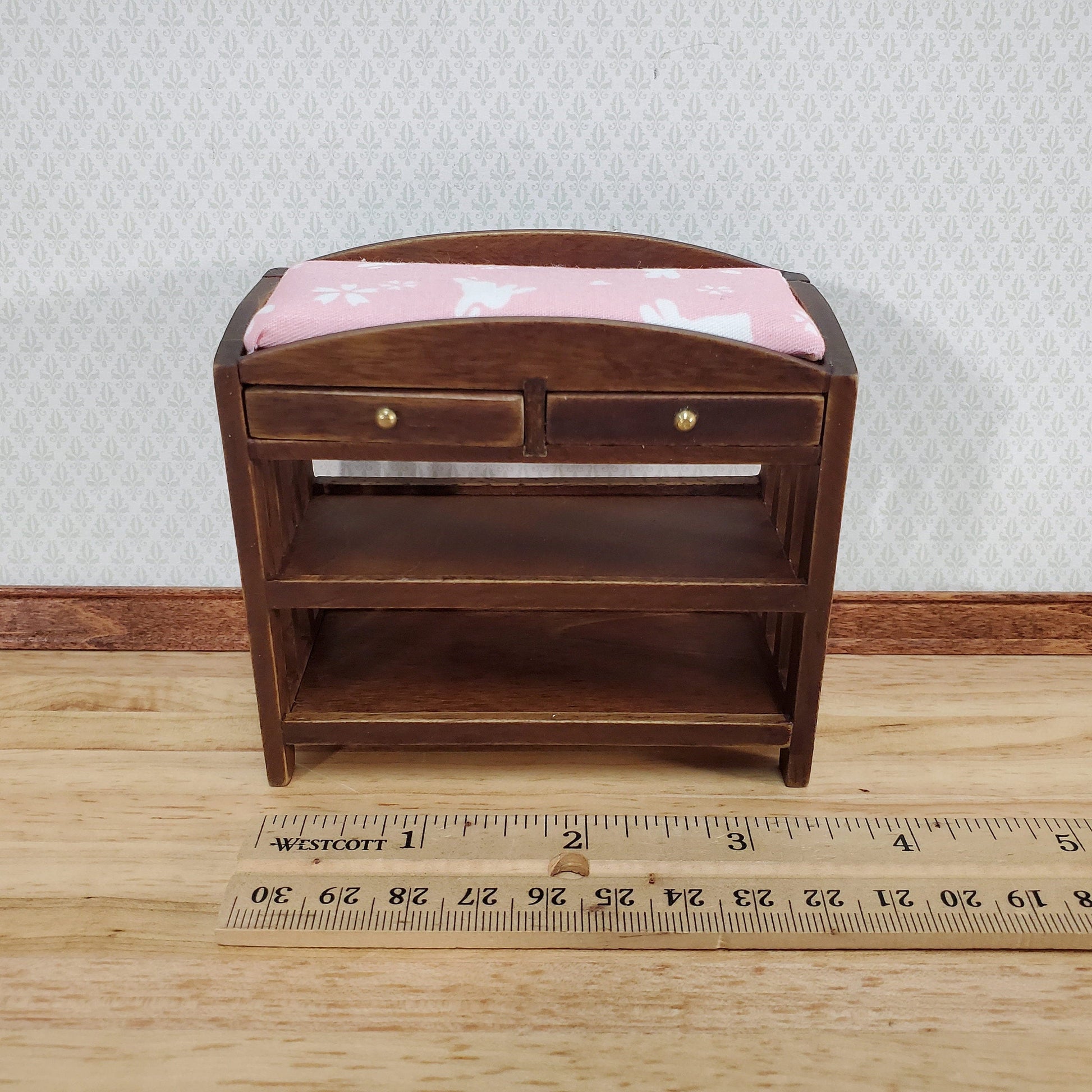 Modern Dollhouse Changing Table Wood Walnut Finish 1:12 Scale Nursery Room Furniture