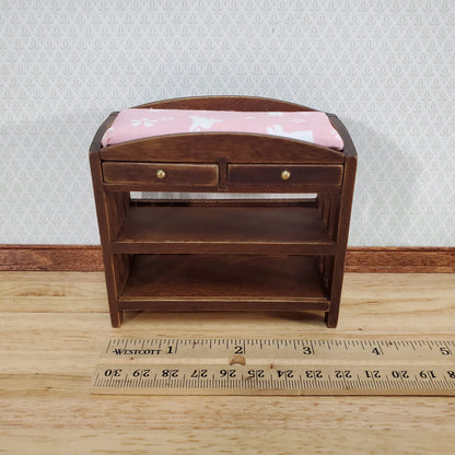 Modern Dollhouse Changing Table Wood Walnut Finish 1:12 Scale Nursery Room Furniture