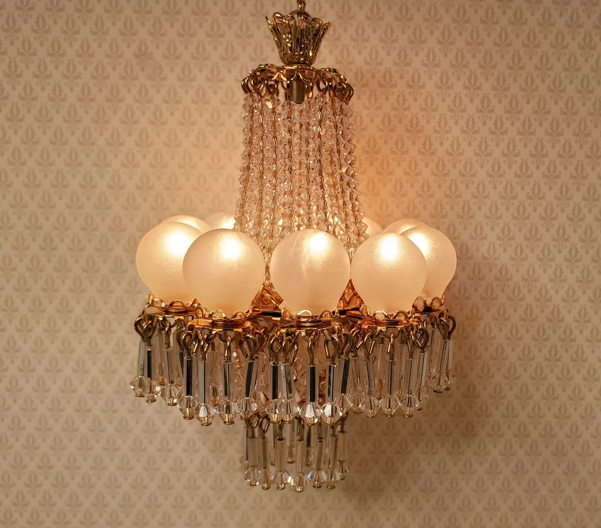 Dollhouse 10 Light Grand Ballroom Crystal Chandelier Handmade 12 Volt 1:12 Scale