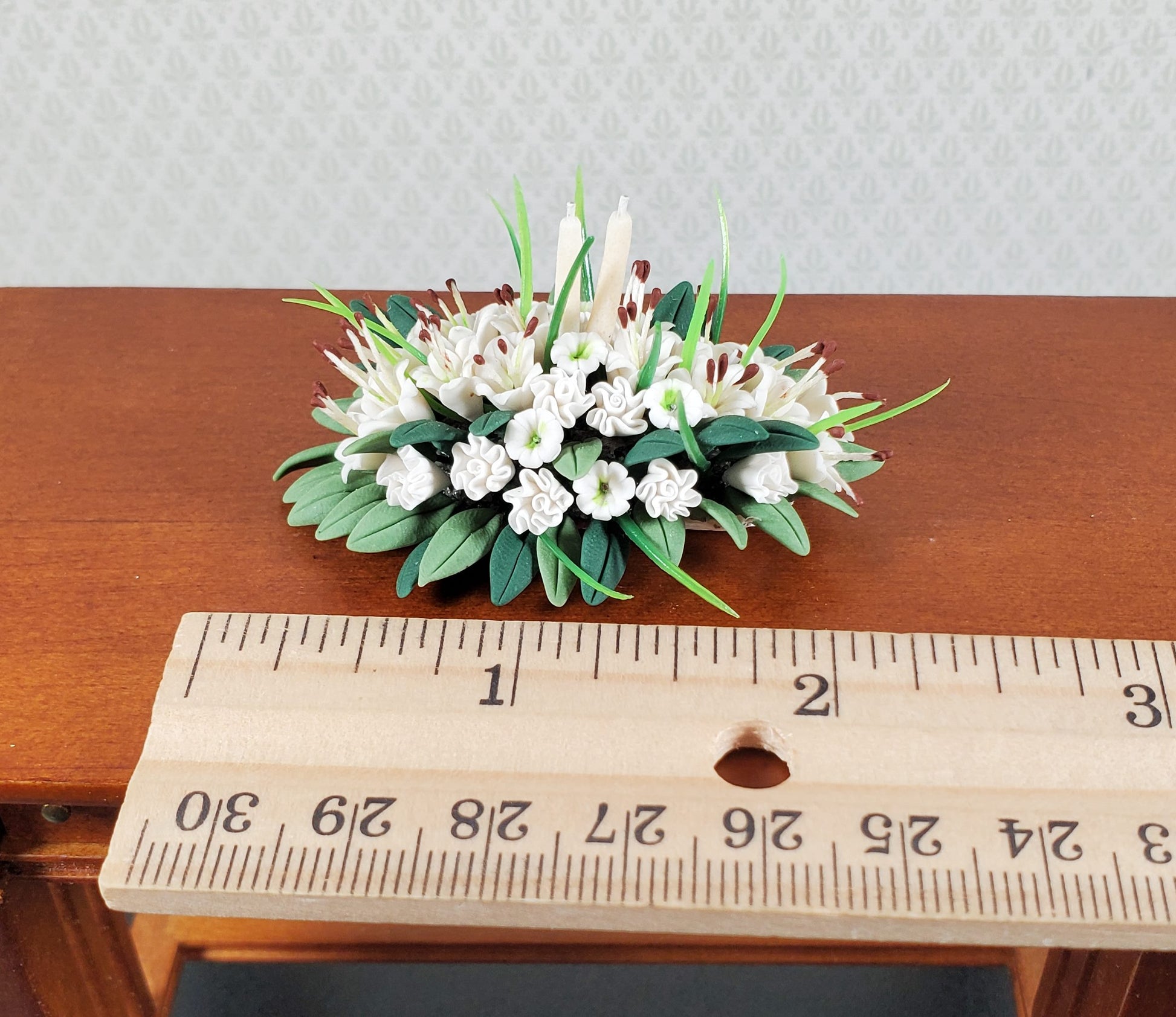 Dollhouse White Lily Centerpiece with White Candles 1:12 Scale Miniature