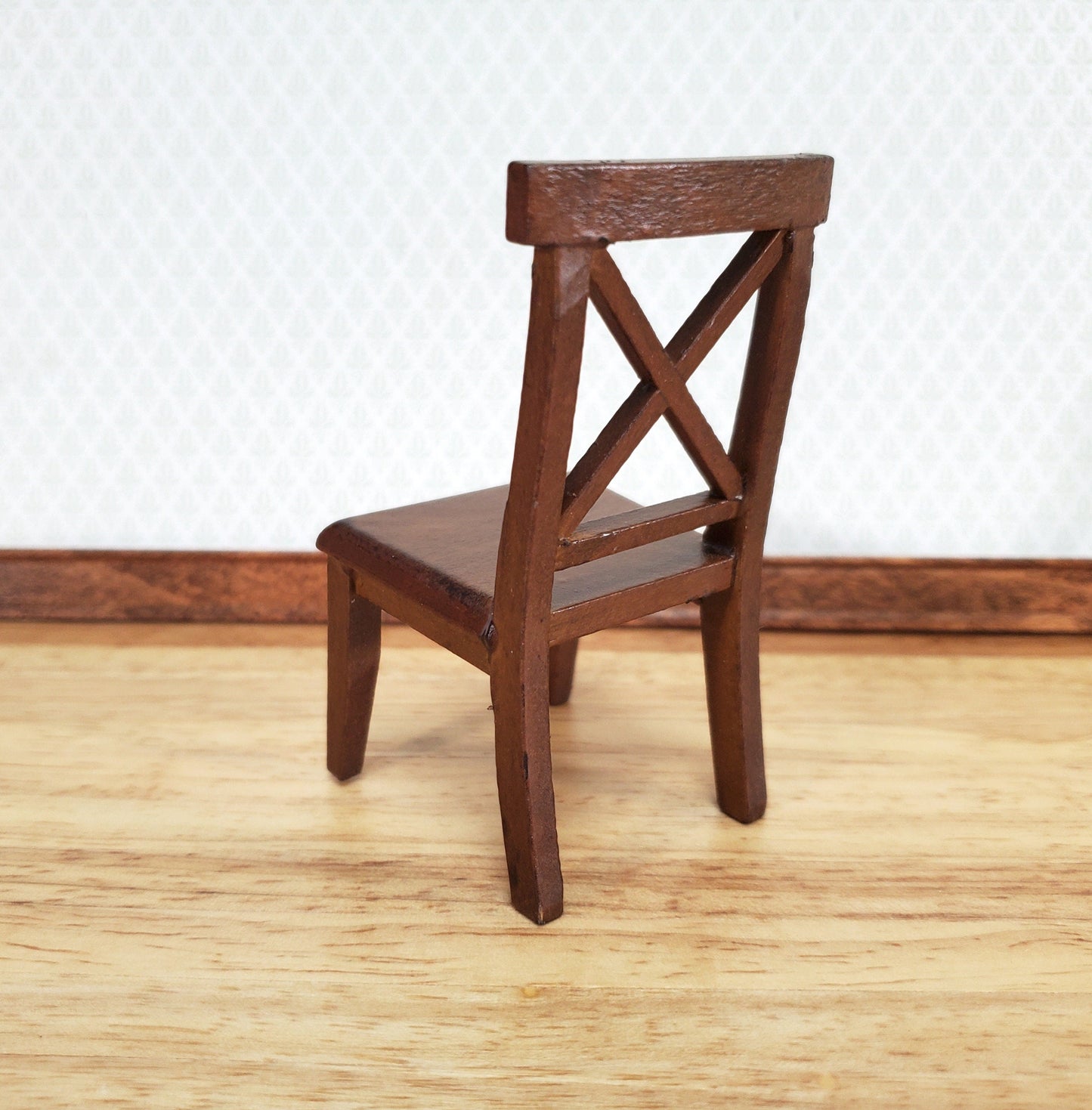 Dollhouse Chair Kitchen Dining Cross Buck Walnut Finish Wood 1:12 Scale Miniature Furniture