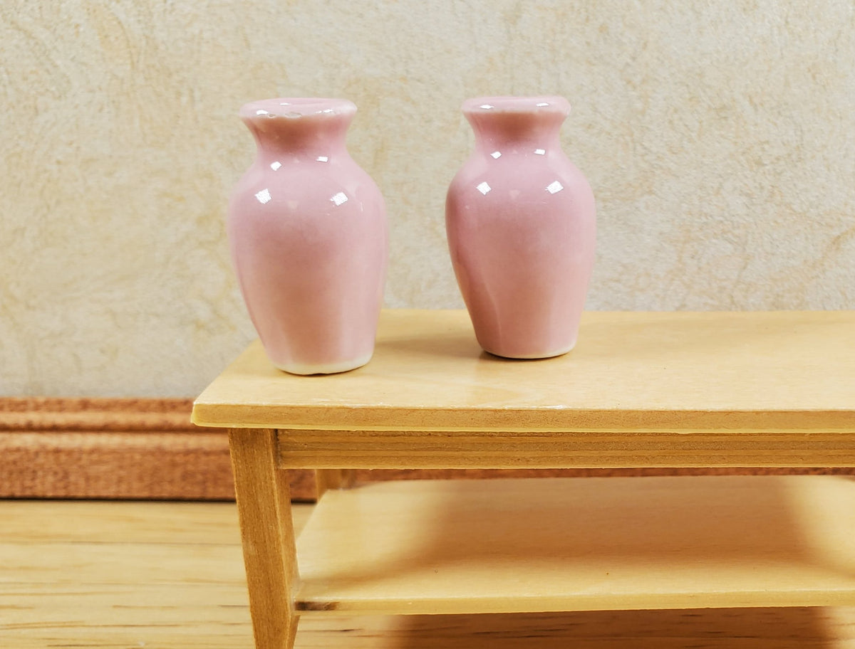 Dollhouse Light Pink Glazed Ceramic Vases x2 1:12 Scale Miniature