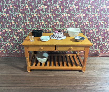 Dollhouse Mixing Bowls Large Ceramic with Pattern White x2 1:12 Scale Miniature