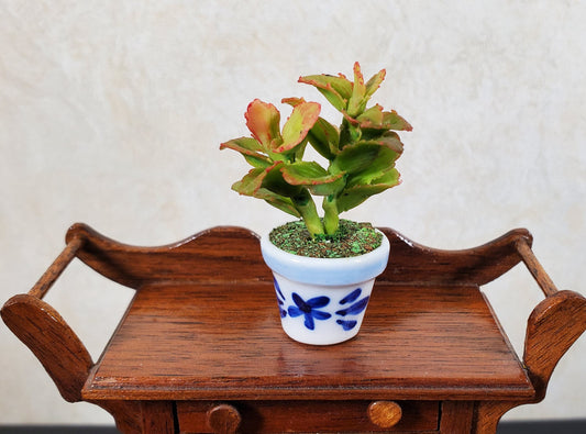 Dollhouse Potted Plant 1:12 Scale Miniature Houseplant Blue & White Planter