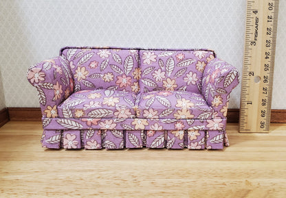JBM Dollhouse Sofa Couch Purple Floral Modern Style 1:12 Scale Furniture