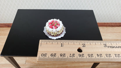 Dollhouse Round Cake Chocolate & Strawberries 1:12 Scale Miniature Food Bakery