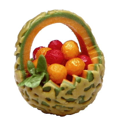 Dollhouse Cantaloupe Basket with Fruit Salad 1:12 Scale Miniature Food