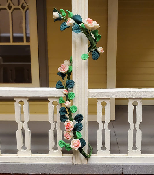 Dollhouse White & Pink Climbing Roses Vine 1:12 Scale Miniature Garden Flowers