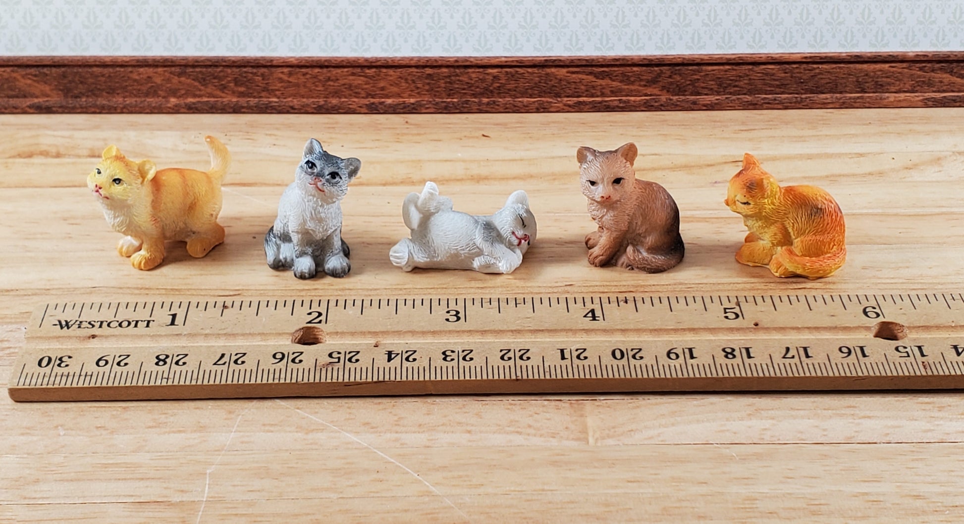 5 Dollhouse Cats Orange Gray Brown Kittens 1:12 Scale Miniature Pets Animals