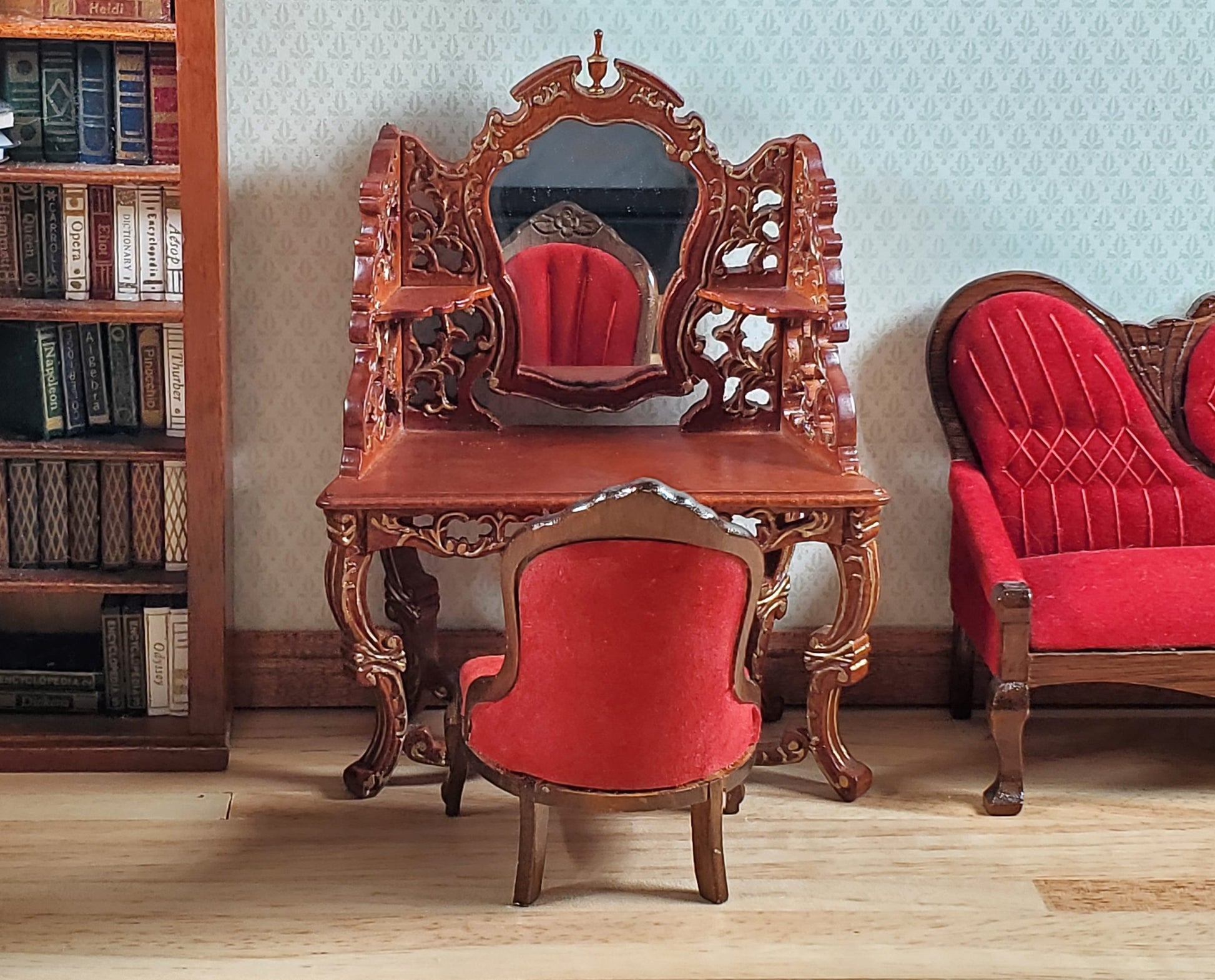 Dollhouse Vanity Dressing Table Walnut Finish 1:12 Scale by Hansson Miniatures