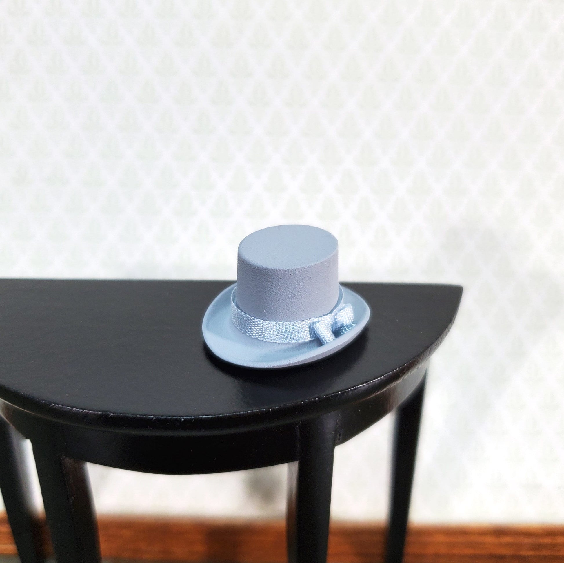 Tiny Gray Top Hat Steampunk with Ribbon - Small Half Scale 1:24