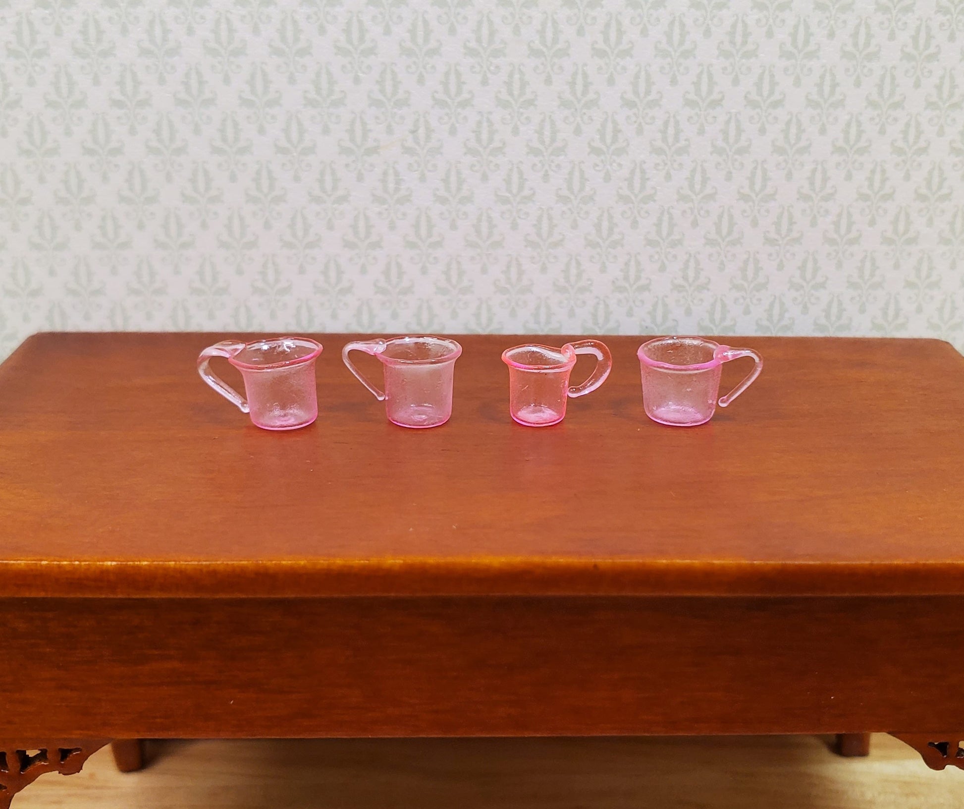 Dollhouse HALF SCALE Light Pink Glass Cups with Handles Set of 4 1:24 Miniature
