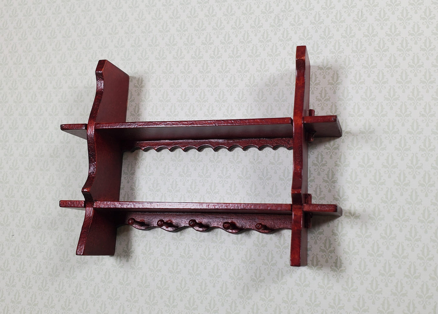 Dollhouse Shelf Kitchen with Pegs 1:12 Scale Miniature Mahogany Finish