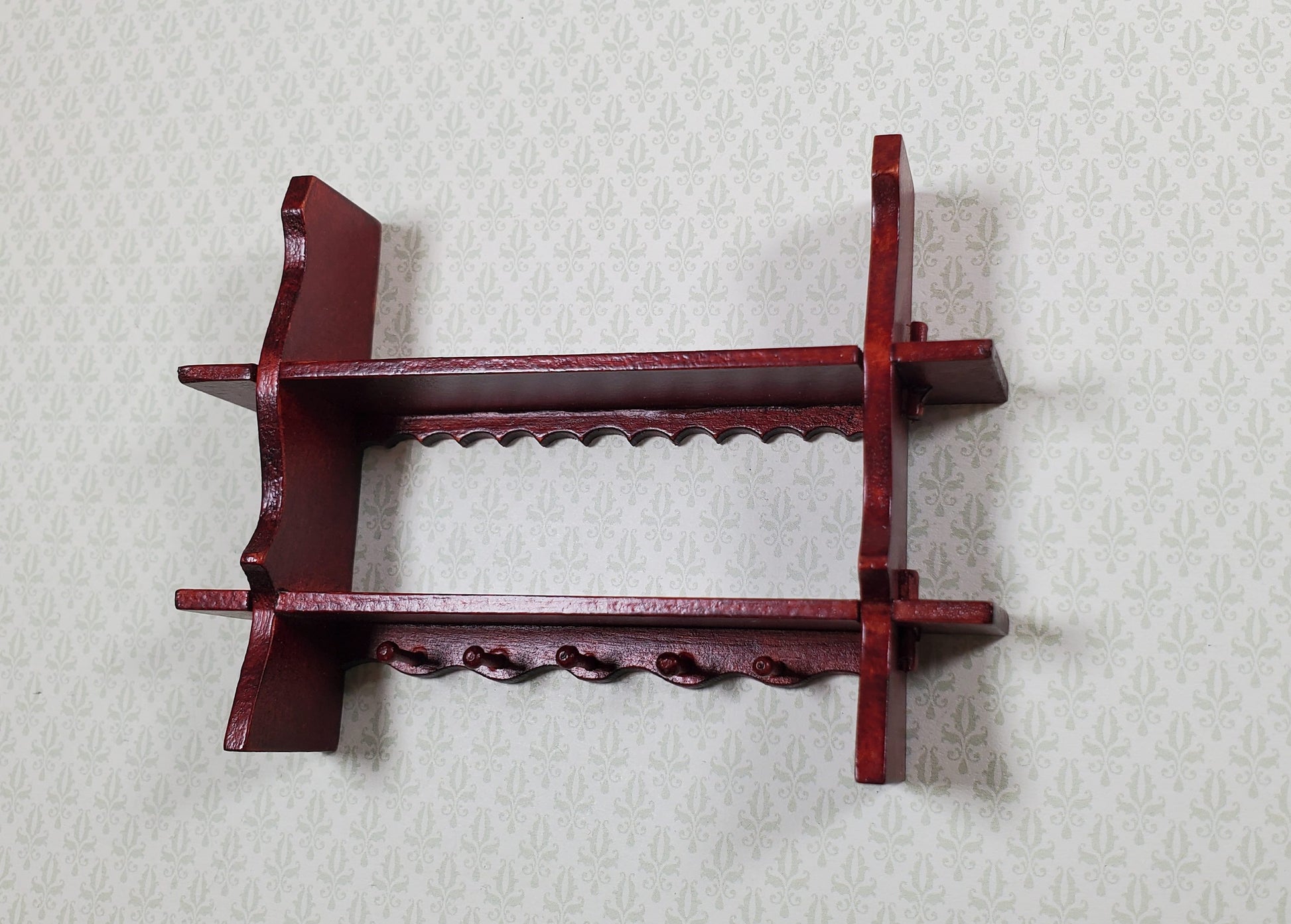 Dollhouse Shelf Kitchen with Pegs 1:12 Scale Miniature Mahogany Finish