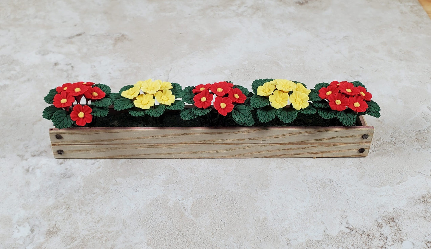Dollhouse Red & Yellow Flowers in a 5.5" Window Box Planter 1:12 Scale Miniature