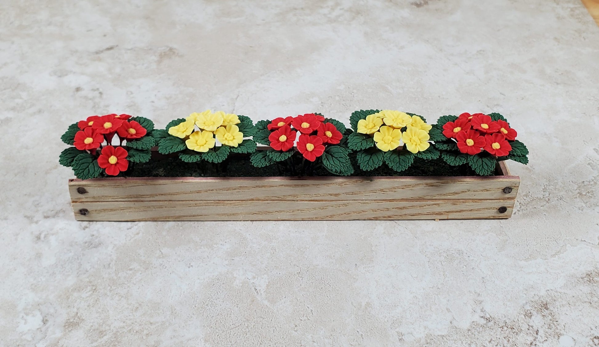 Dollhouse Red & Yellow Flowers in a 5.5" Window Box Planter 1:12 Scale Miniature