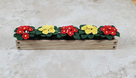 Dollhouse Red & Yellow Flowers in a 5.5" Window Box Planter 1:12 Scale Miniature