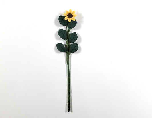Dollhouse Yellow Sunflower Single Tall Stem with Foliage 1:12 Scale Miniature