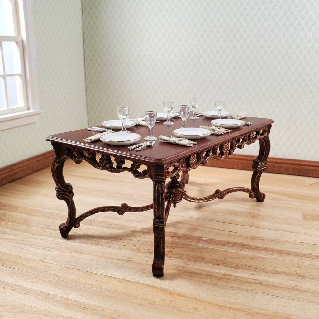 Dollhouse Grand Dining Table by Hansson 1:12 Scale Miniature Walnut Finish
