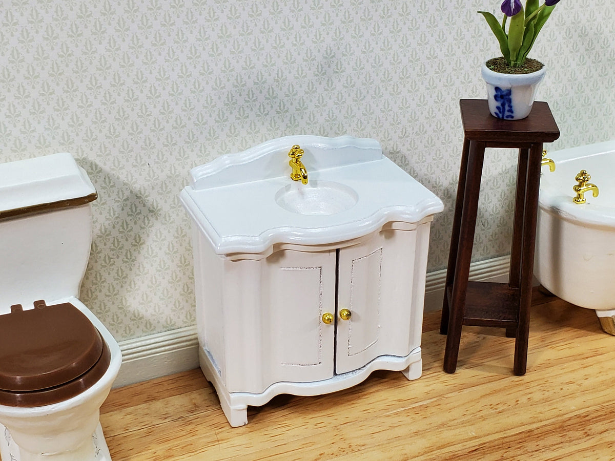 Dollhouse Bathroom Sink Cabinet in White Opening Doors 1:12 Scale Miniature Furniture