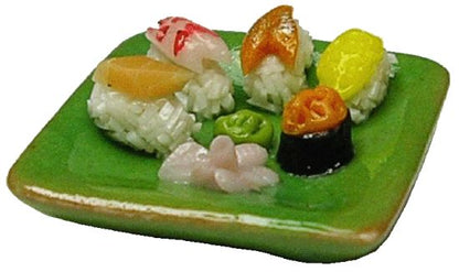Dollhouse Sushi Sampler on a Square Green Platter 1:12 Scale Miniature Food