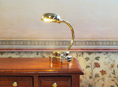 Dollhouse Battery Light with Wand Gold Desk Lamp 1:12 Scale Miniature Light