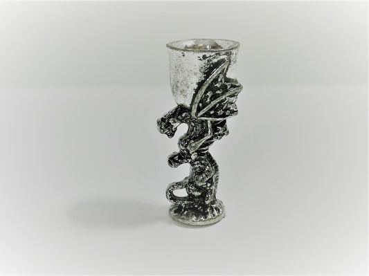 Dollhouse Miniature Dragon Goblet Chalice Metal Silver Tone 1:12 Scale Decoration