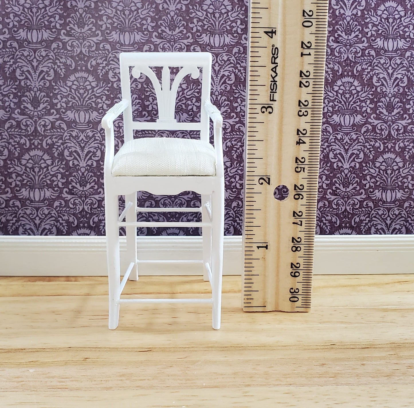 JBM Dollhouse Tall Bar Chair Stool with Padded Seat WHITE 1:12 Scale Furniture