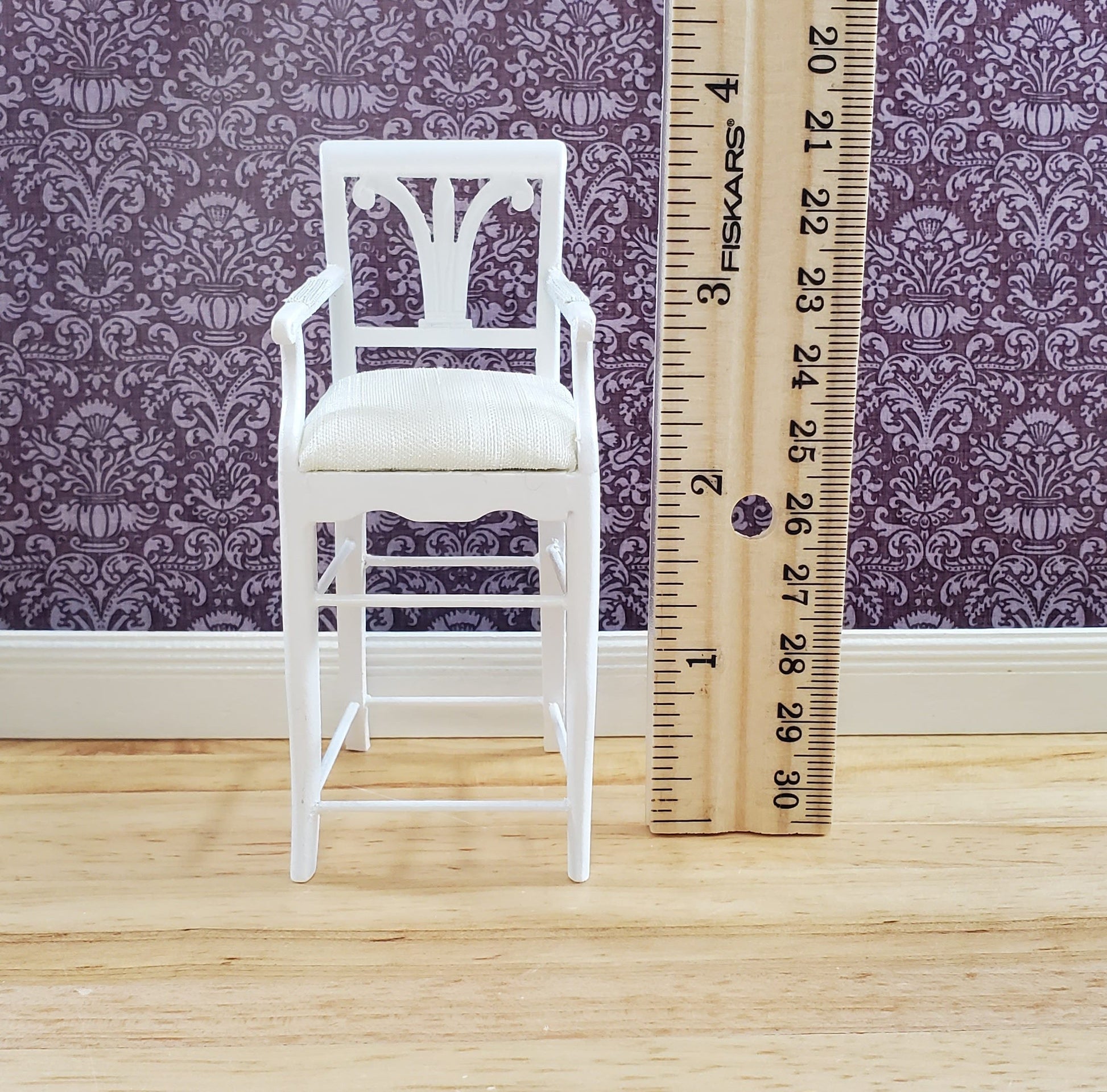 JBM Dollhouse Tall Bar Chair Stool with Padded Seat WHITE 1:12 Scale Furniture
