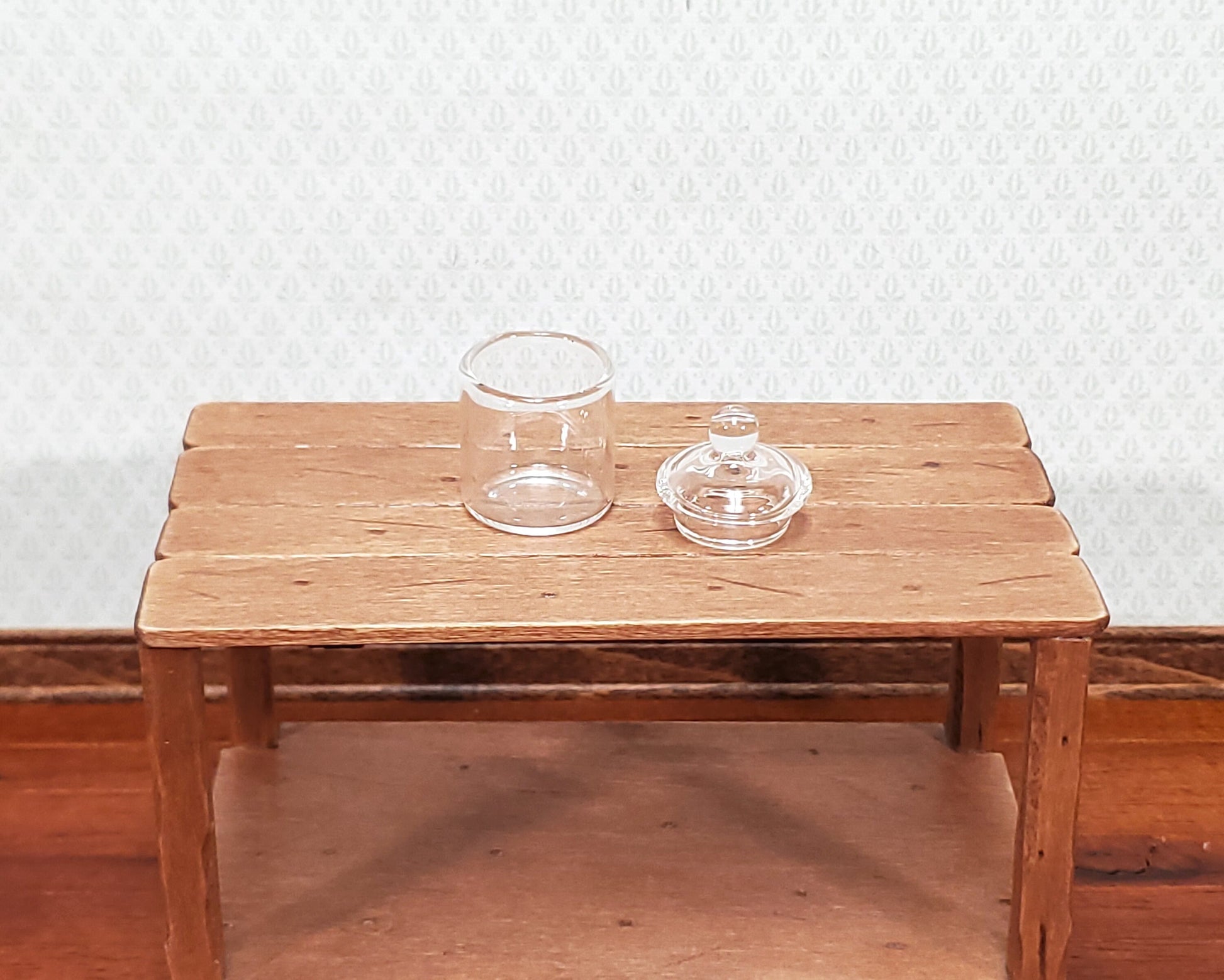 Dollhouse Candy Jar Empty Glass with Lid Short Wide for Miniature Shop or Kitchen