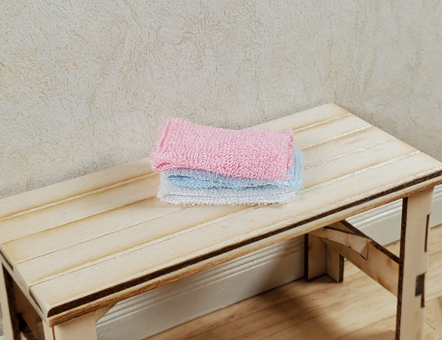 Dollhouse Towels Pink White Blue Set of 3 1:12 Scale Miniature Bathroom