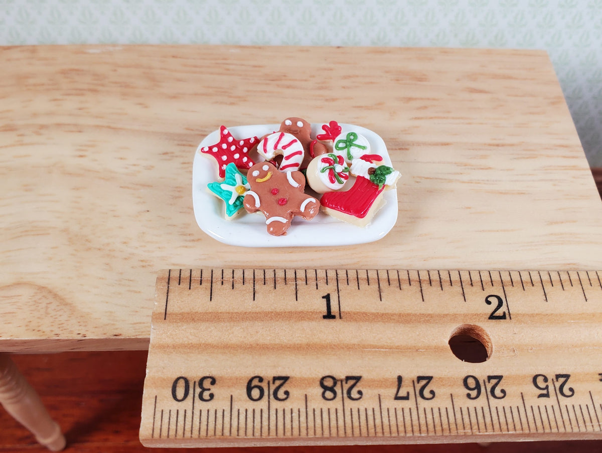 Dollhouse Christmas Cookies on Ceramic Tray 1:12 Scale Gingerbread Men Stars