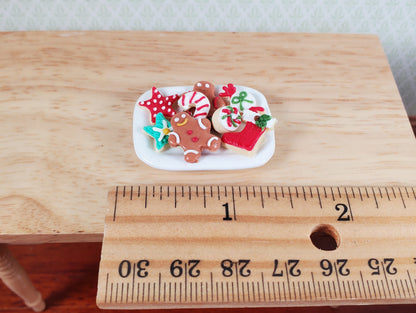 Dollhouse Christmas Cookies on Ceramic Tray 1:12 Scale Gingerbread Men Stars