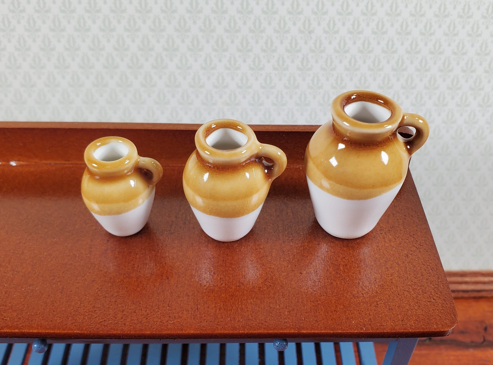 Dollhouse Jugs Crocks with Handles Large Set of 3 1:12 Scale Miniatures