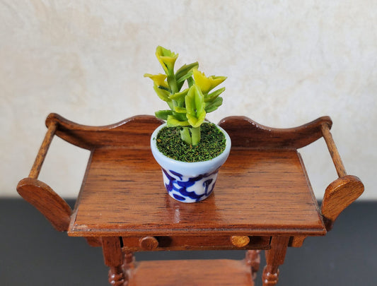 Dollhouse Green Houseplant in Blue & White Ceramic Planter 1:12 Scale Miniature