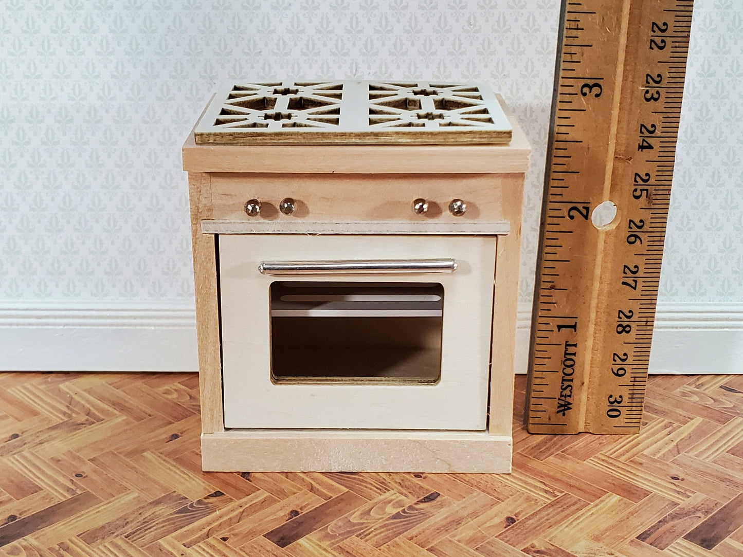 Dollhouse Kitchen Oven with Stove Top Modern Unpainted Wood 1:12 Scale Miniature