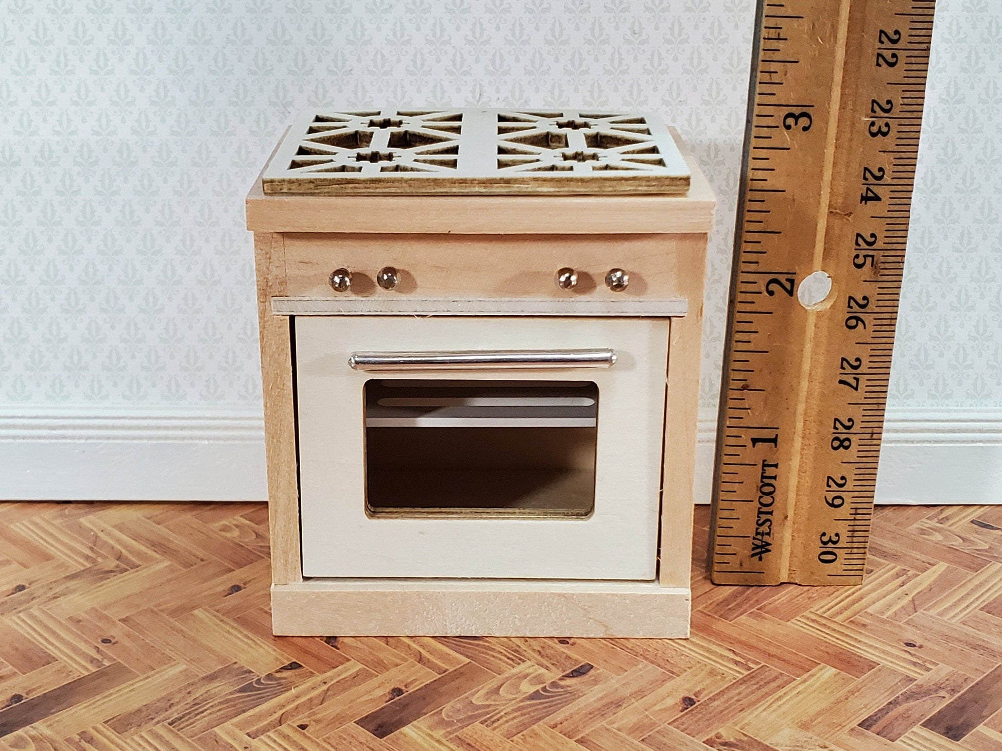Dollhouse Kitchen Oven with Stove Top Modern Unpainted Wood 1:12 Scale Miniature