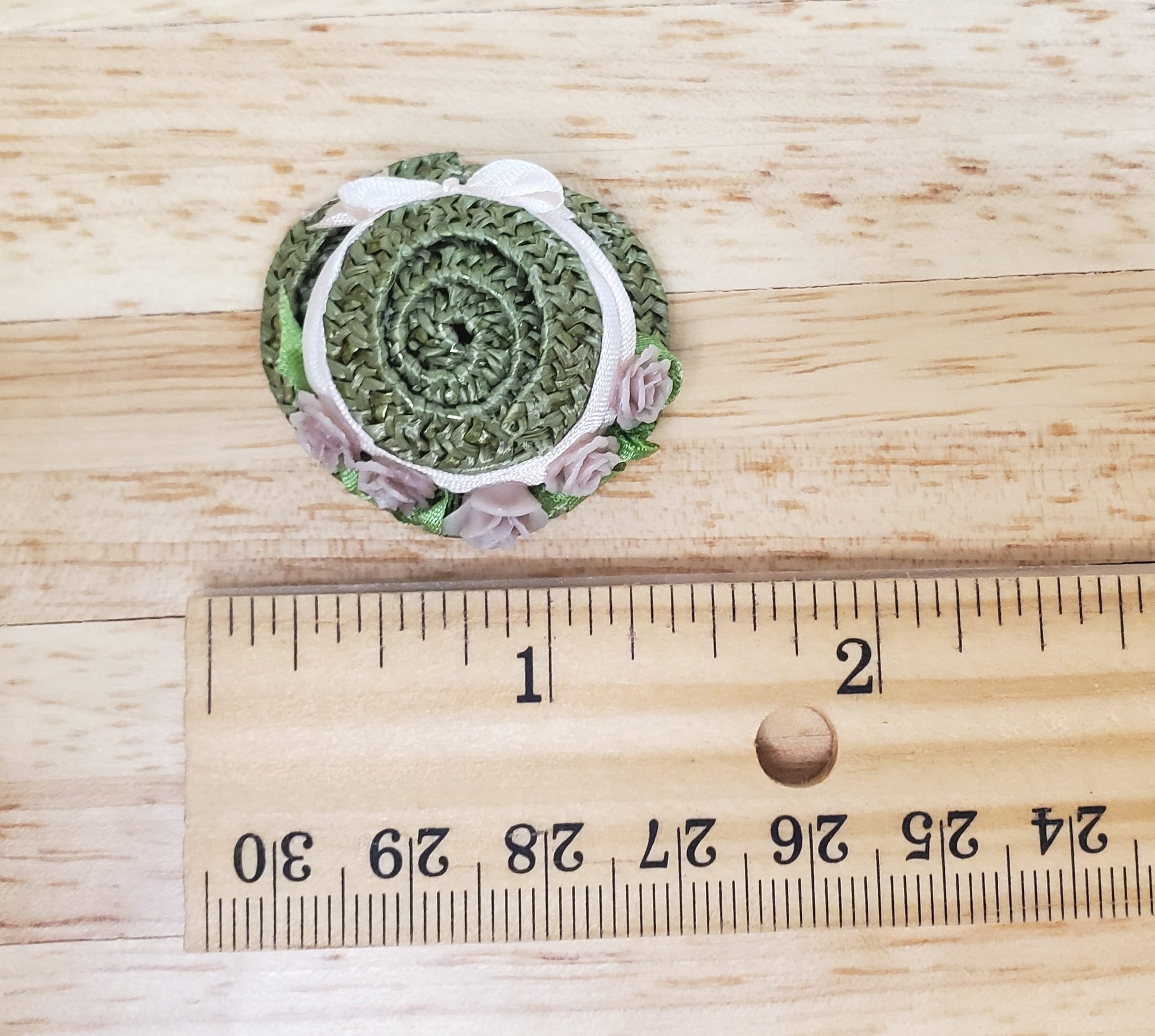 Dollhouse Victorian Hat Green with Pink Roses Handmade 1:12 Scale Miniature